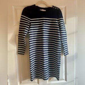 LOFT Striped Long Sleeve Dress in Navy and White